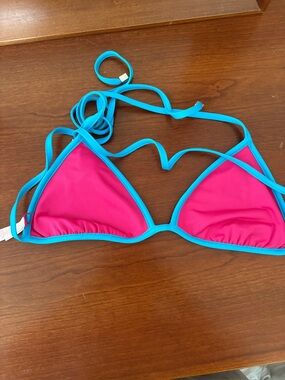 Victorias Secret Pink Triangle Bikini Top with Turquoise Trim - Small -NEW